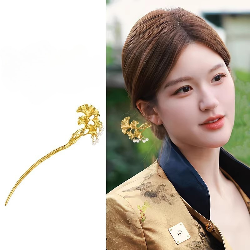1PC Elegant Golden Ginkgo Leaf - огляд і ціна Hanbok Hair Pin