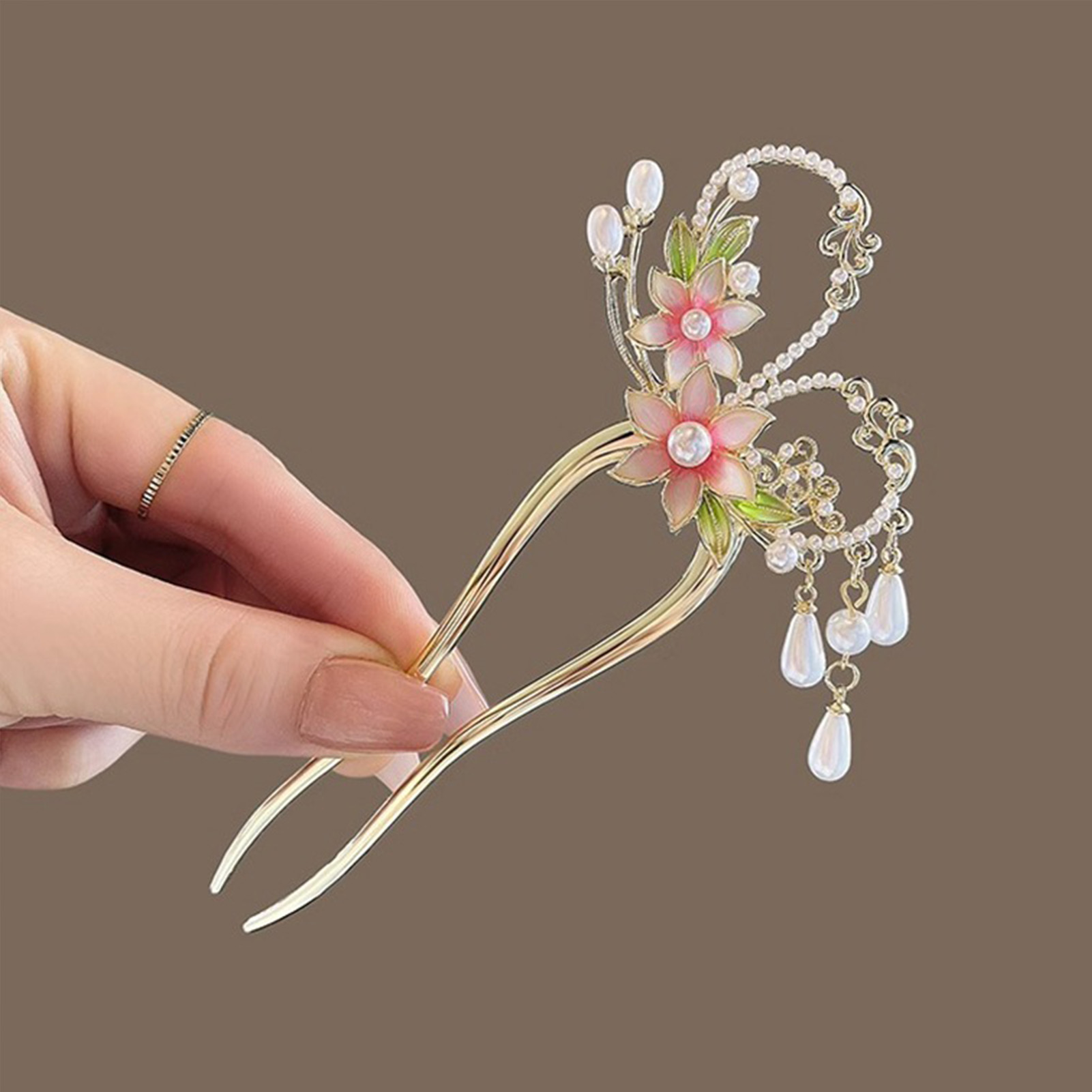 Elegant Pink Flower Hair Pin U - огляд і ціна Hanbok Hair Pin